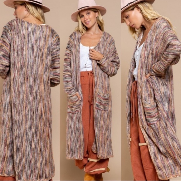 BOHO MULTI-COLOR BLEND LONG DUSTER STYLE CARDIGAN - Picture 2 of 2